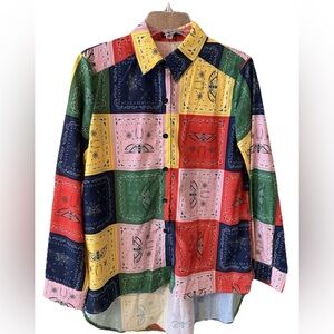 SHEIN Multicolor Mixed Scarf Bandana Print Patchwork Button Down Shirt Size M